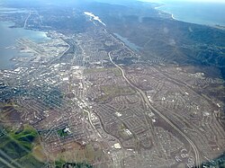 Aerial photo of San Bruno, Colma, Millbrae, SFO Airport